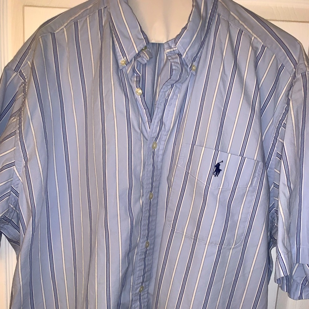 Ralph Lauren Blue Pinstripe with Blue Polo Collard Polo Shirt Size L